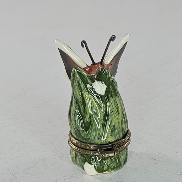 Butterfly Keepsake Hinged Trinket Box Brown Green White - Picture 8 of 8